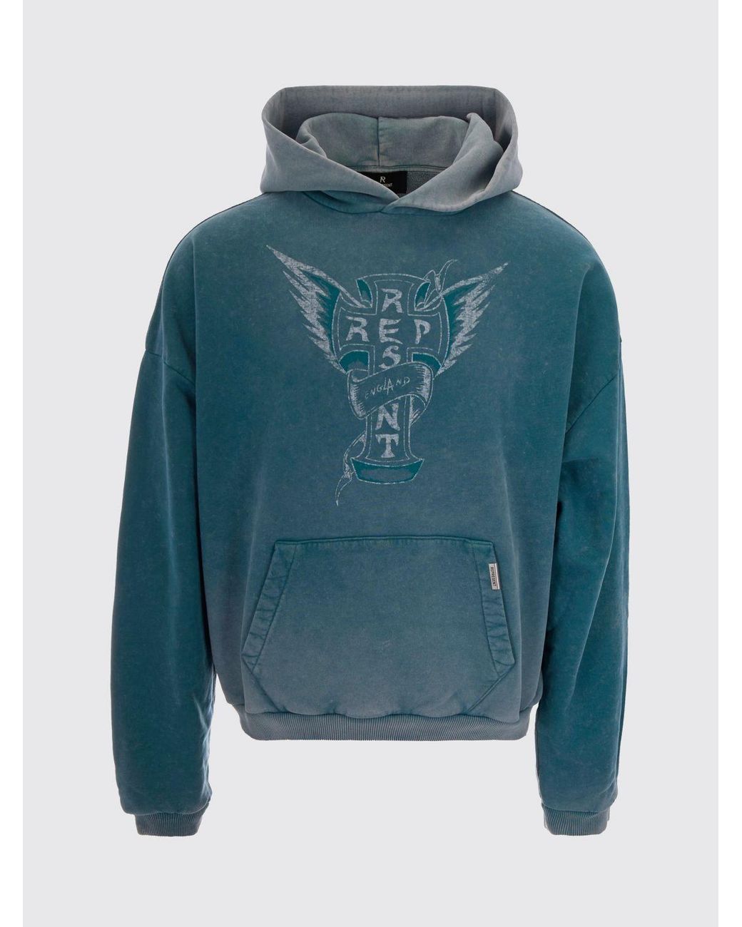 Represent Blue Relaxed Fit Contrast Logo Cotton Hoodie for men