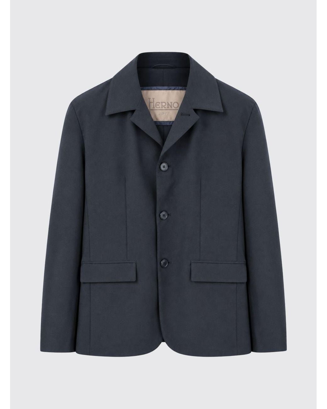 Herno Blue Single-Breasted Blazer With A Classic Design And Cuban Collar for men
