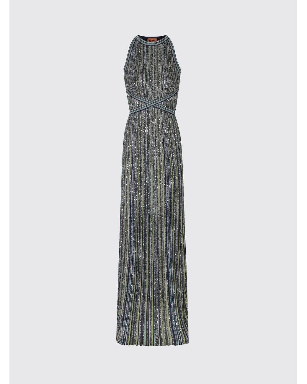 Missoni Gray Striped Lurex Halterneck Long Evening Gown