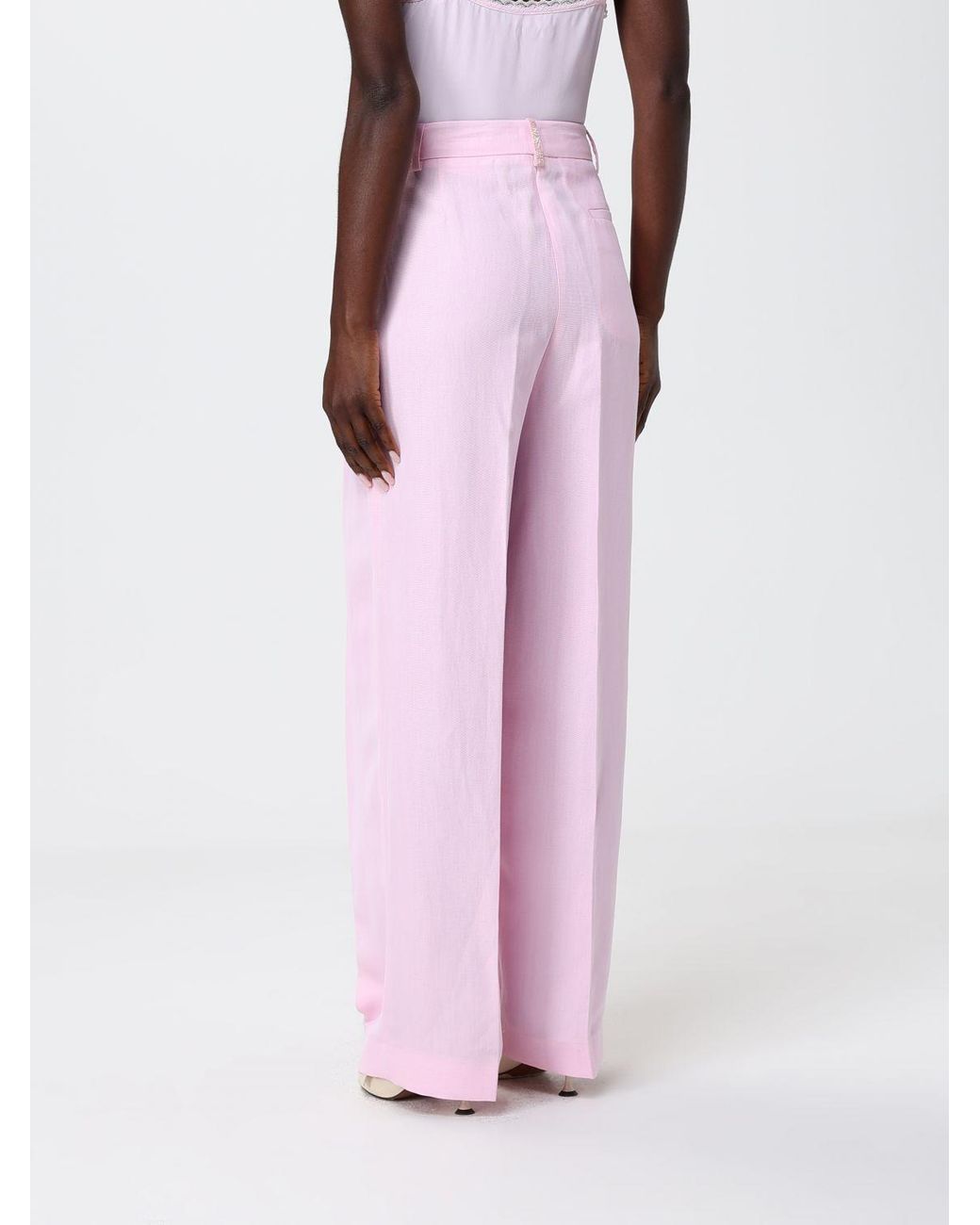 Fabiana Filippi Pink Linen Blend Wide Leg Trousers