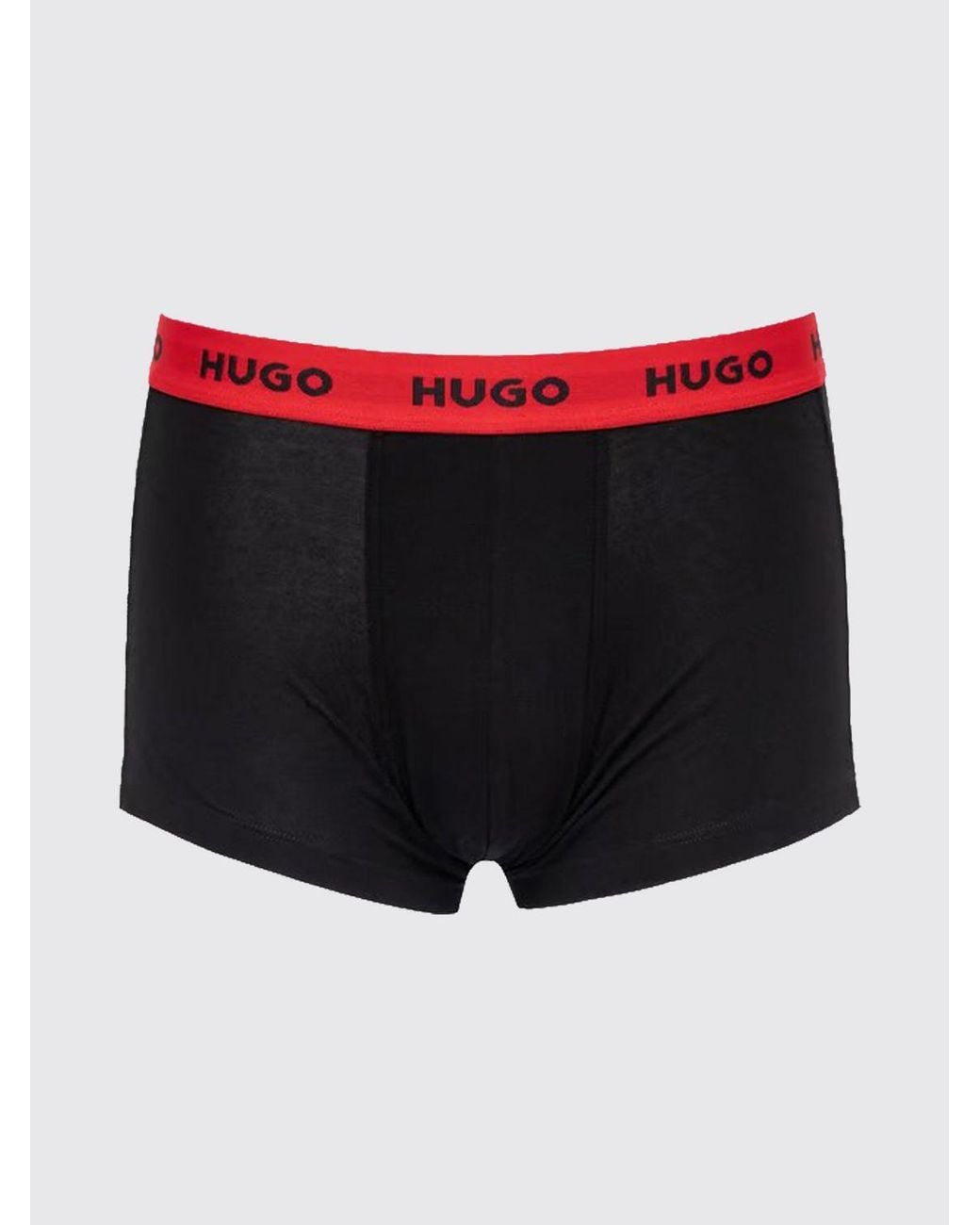 HUGO Black Set Of Three Cotton Trunks With Elasticated Waistband And Contrast Logo for men