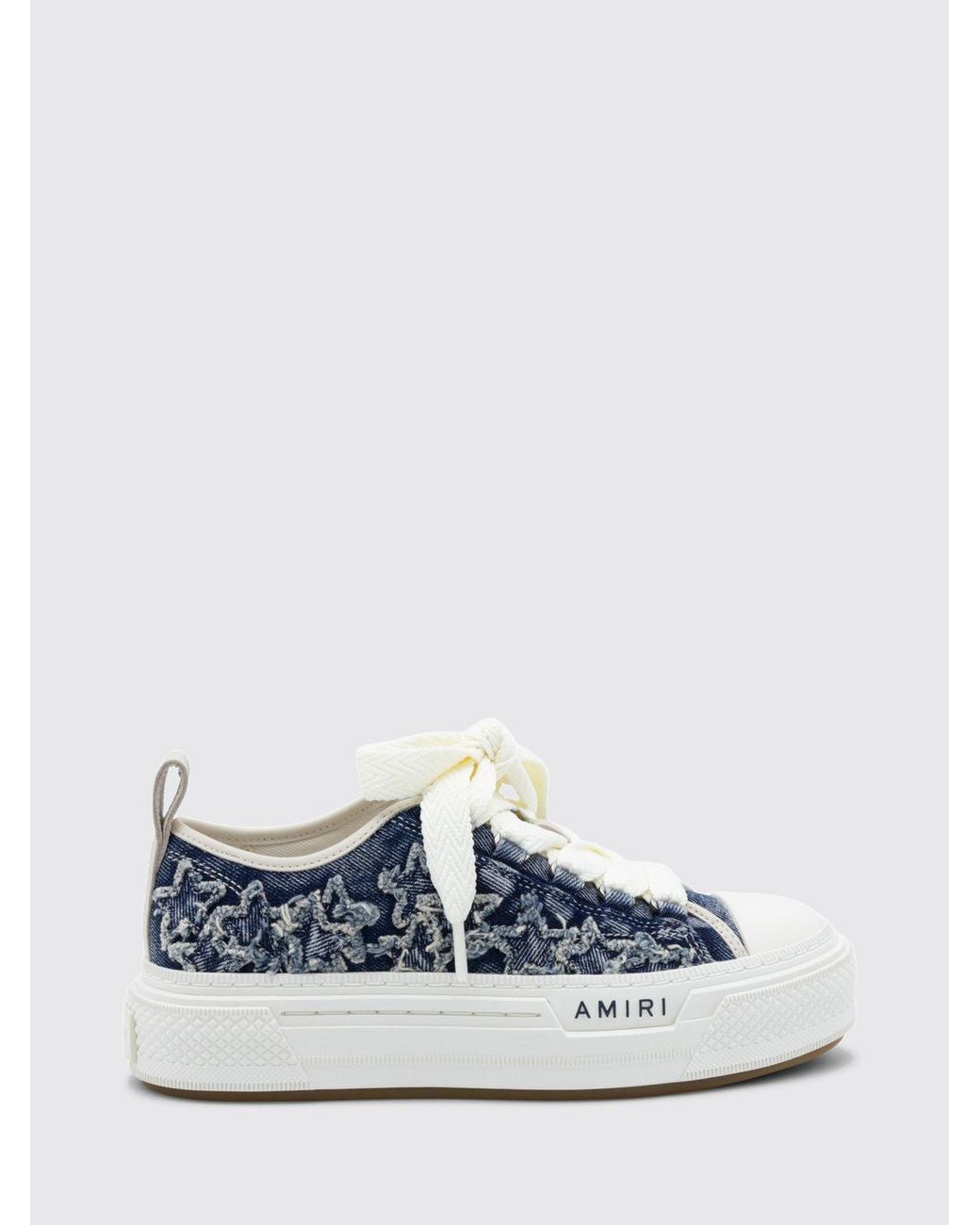 Amiri White Stars Court Denim Sneakers With Star Appliqués And Platform Sole
