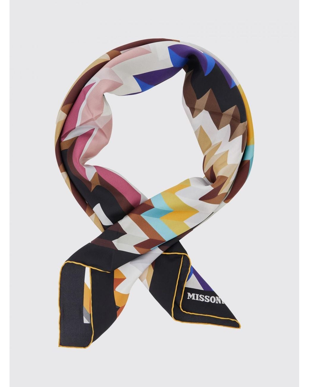 Missoni Blue Square Pure Silk Foulard With Zig-Zag Pattern