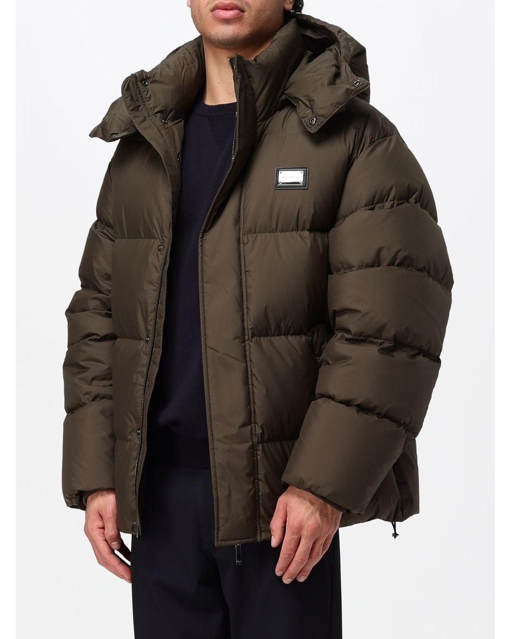 Emporio Armani Brown Quilted Nylon Down Jacket With Hood And Concealed Closure for men