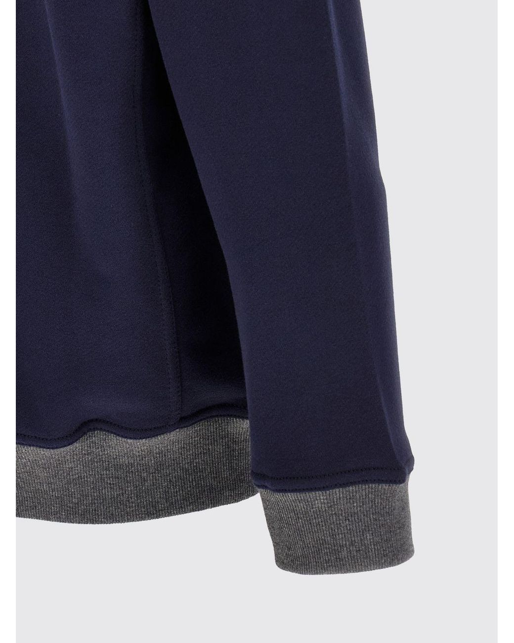 Brunello Cucinelli Blue Cotton Crewneck Sweatshirt With Contrast Embroidered Logo for men