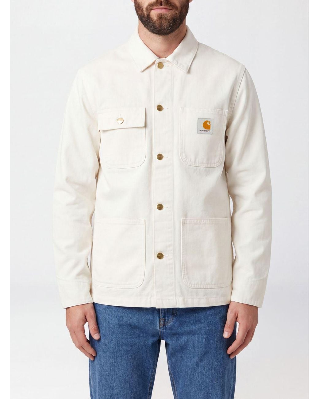 Carhartt Natural Og Michigan Cotton Shirt Jacket With Patch Pockets And Logo for men