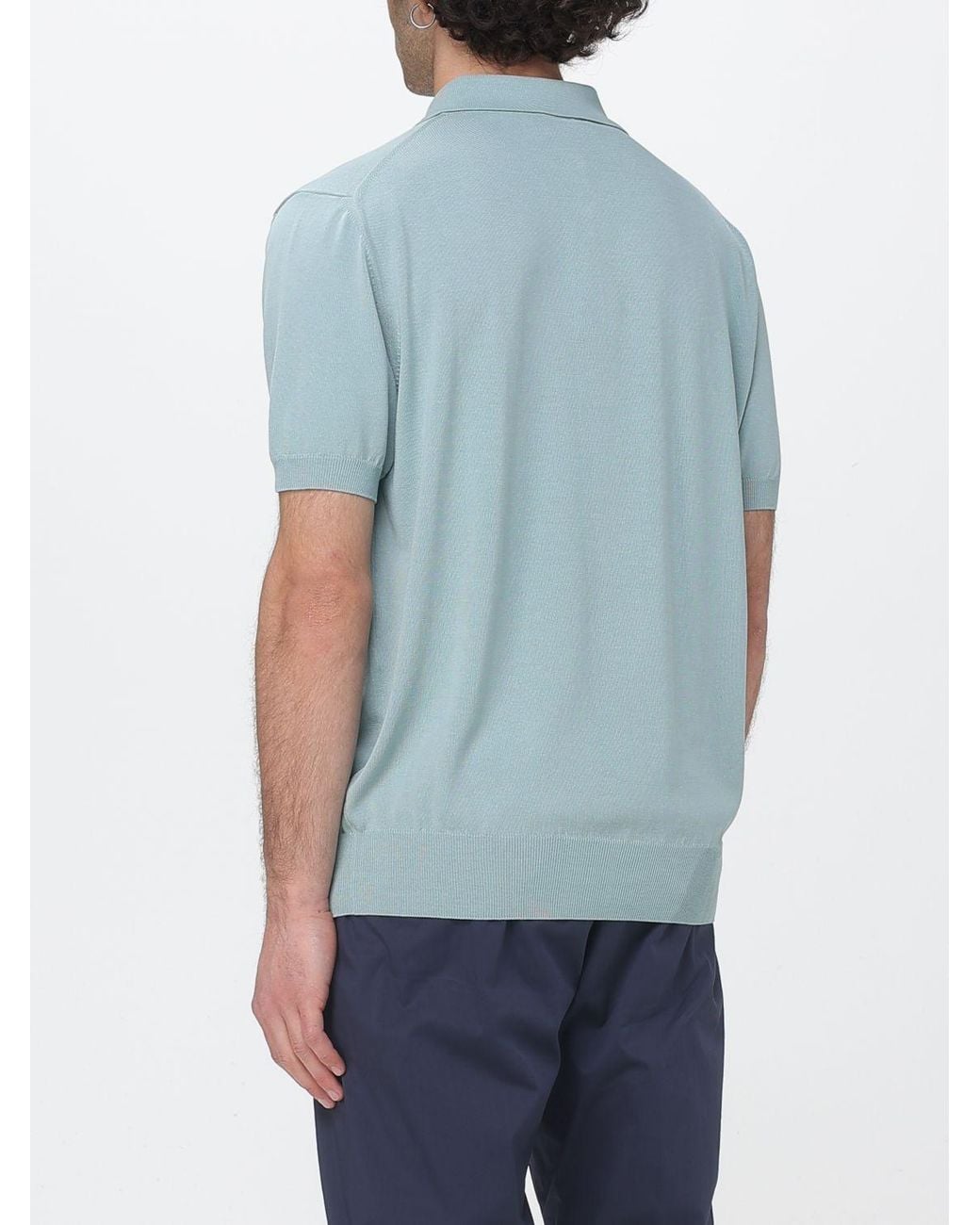 Canali Blue Cotton Knit Polo Shirt for men