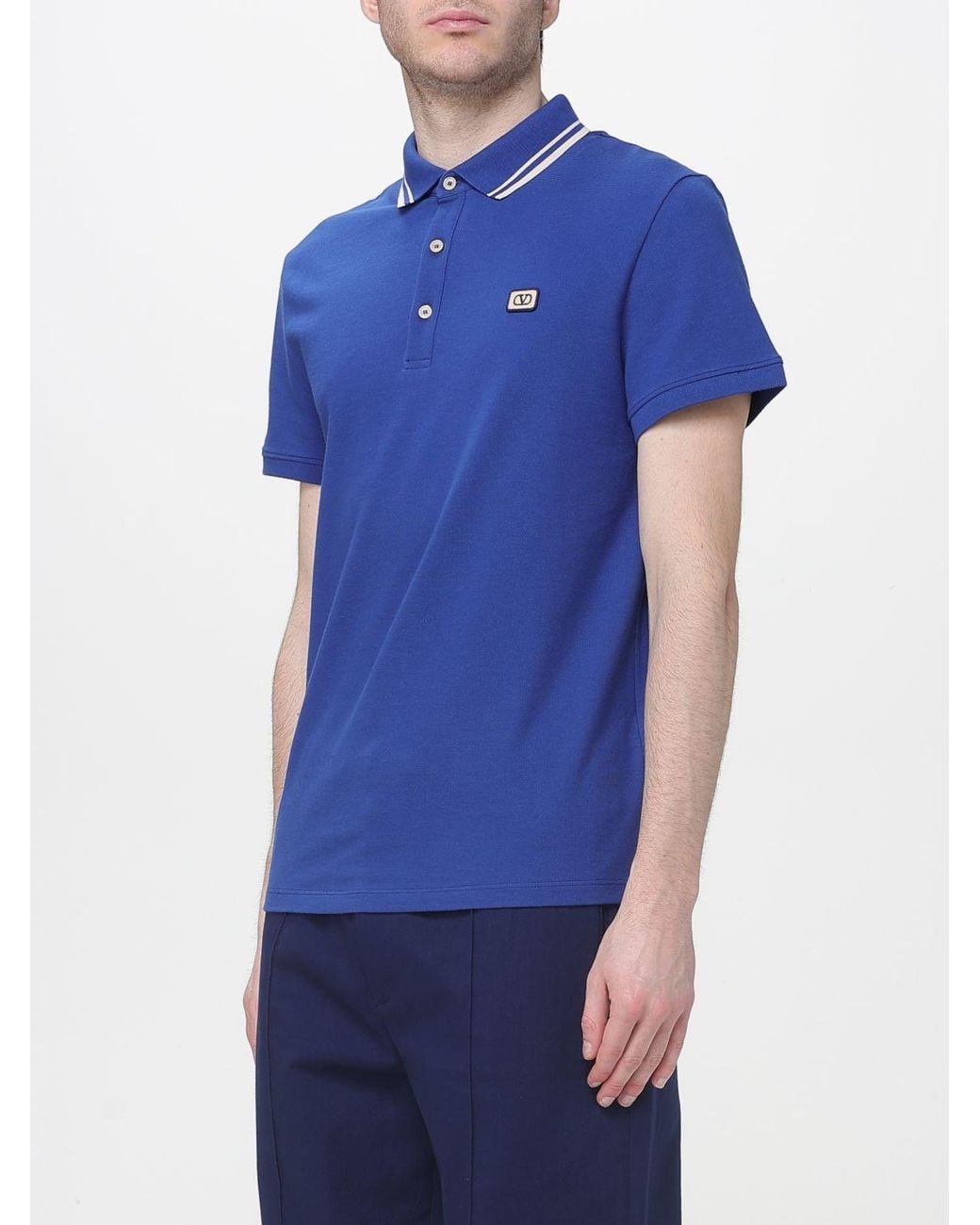 Valentino Blue Vlogo Cotton Polo Shirt for men