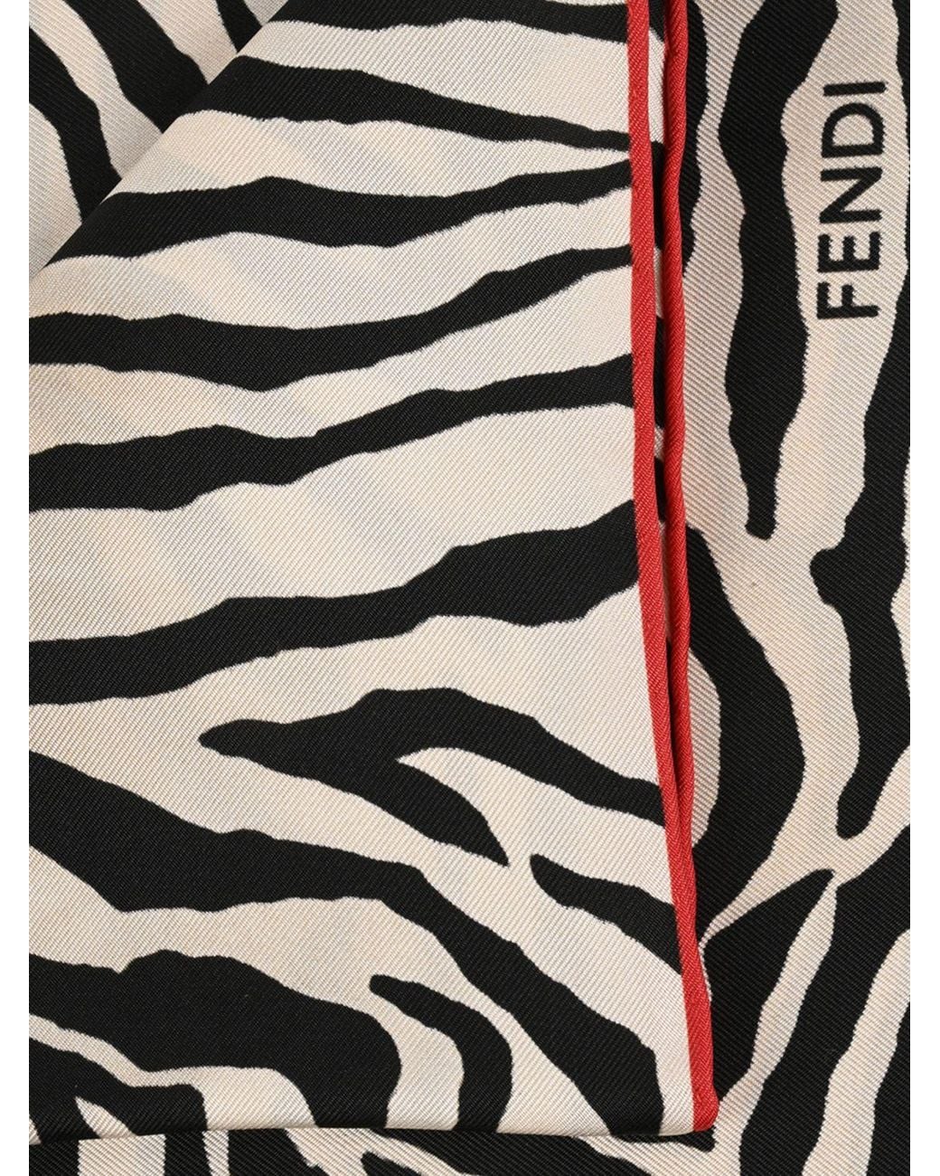 Fendi Black Zebra Animalier Print Silk Square Scarf