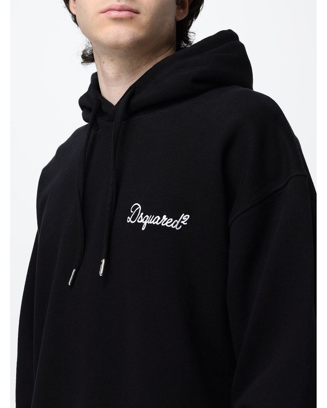 DSquared² Black Relaxed Fit Cotton Hoodie With Embroidered Logo for men