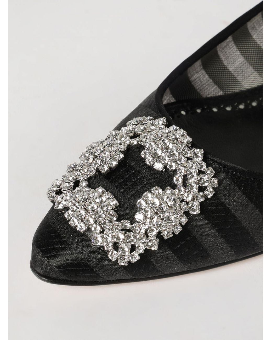 Manolo Blahnik White Hangisilaflat Silk Organza Ballet Flats With Jewelled Buckle