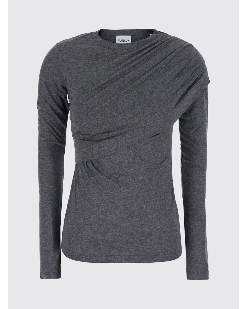 Isabel Marant Gray Draped Long-Sleeved Viscose Top