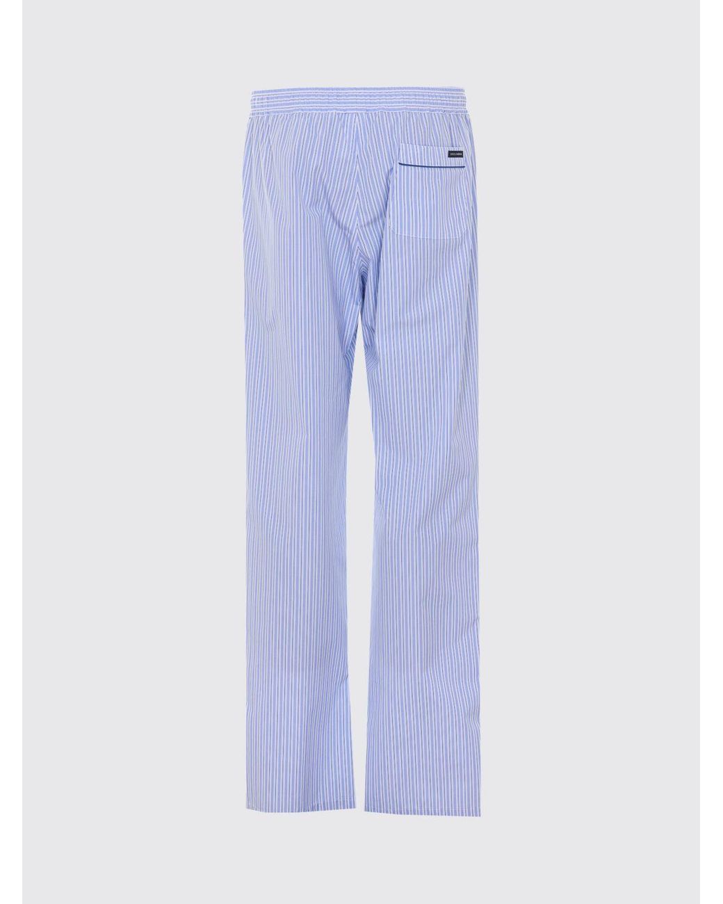 Dolce & Gabbana Blue Dolce &Amp Gabbana Pajama-Style Cotton And Silk Trousers With Drawstring for men