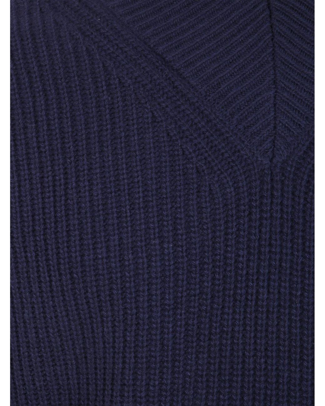 Cruna Blue V-Neck Pure Wool Jumper With Long Sleeves And Ribbed Edges for men