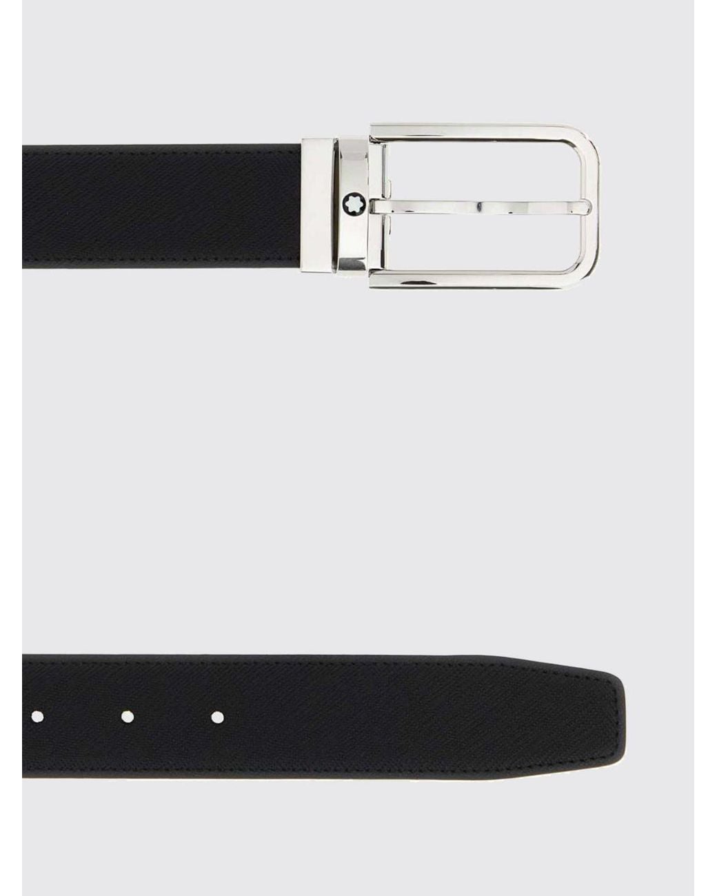 Montblanc Black Sartorial Reversible Saffiano Leather Belt With Enameled Buckle for men