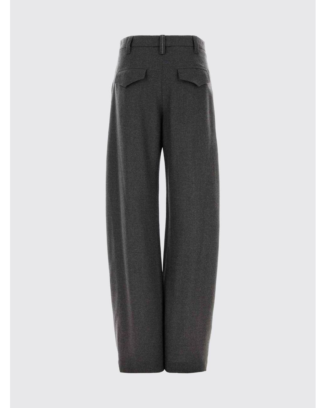 Brunello Cucinelli Black High-Waisted Pleated Wool Wide-Leg Trousers With Monili