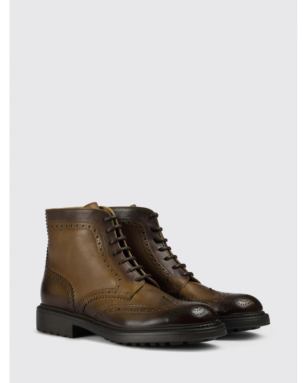 Doucal's Brown Leather Ankle Boots With Brogue Detail for men