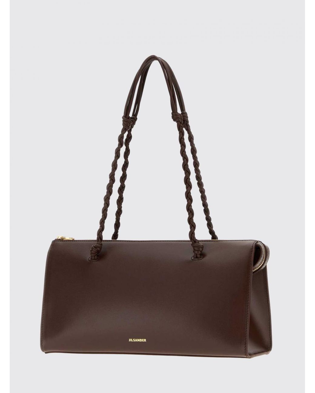 Jil Sander Brown Large Tangle Calfskin Leather Shoulder Bag With Braided Handle