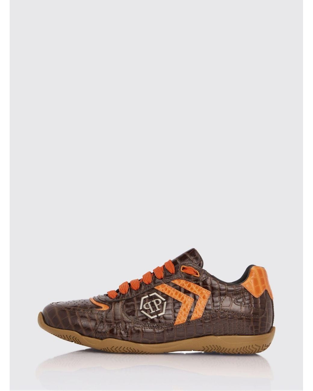 Philipp Plein Brown Pit-$Top Crocodile Print Leather Sneakers for men