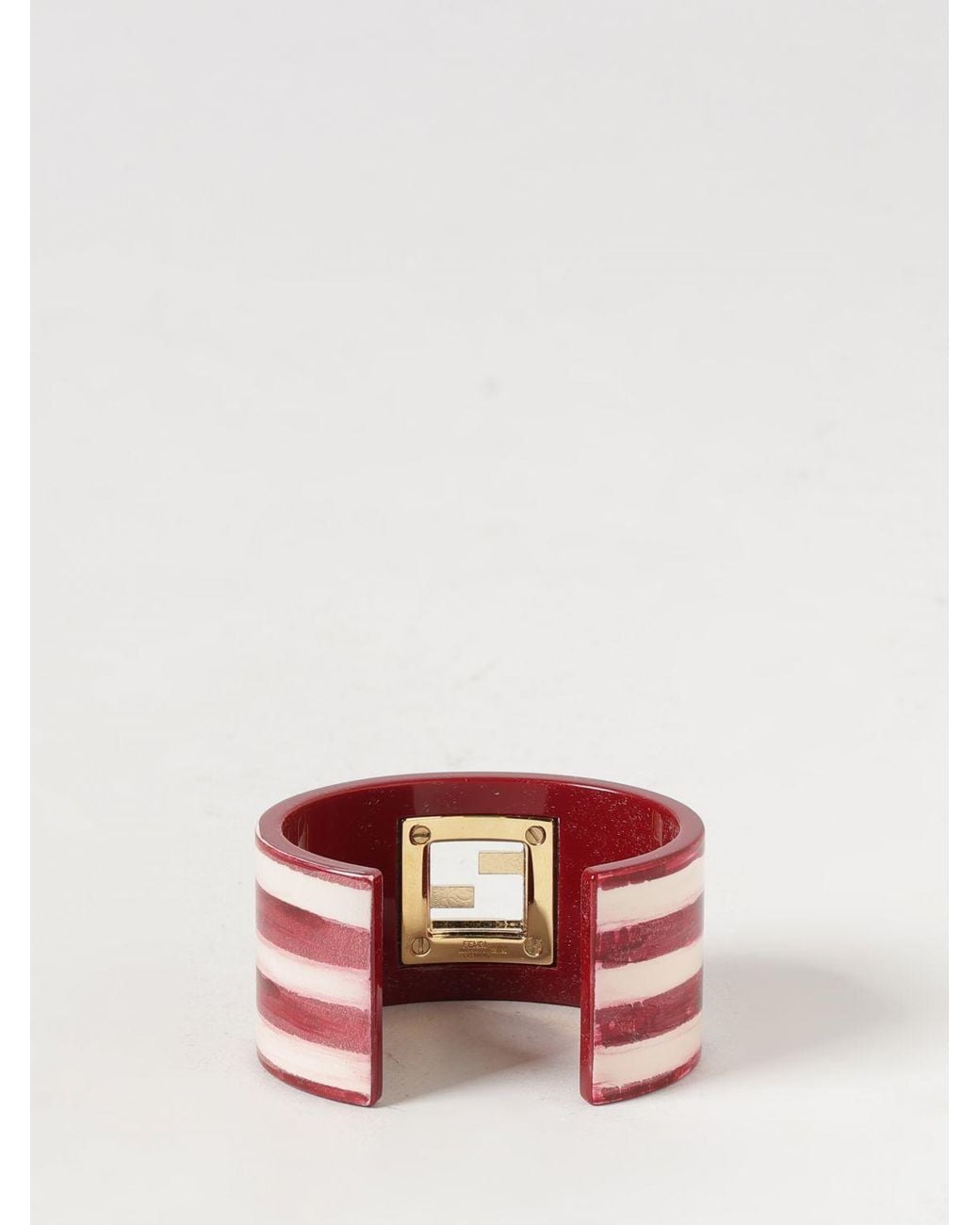 Fendi Pink Resin Bangle Bracelet With Ff Monogram And Stripe Motif