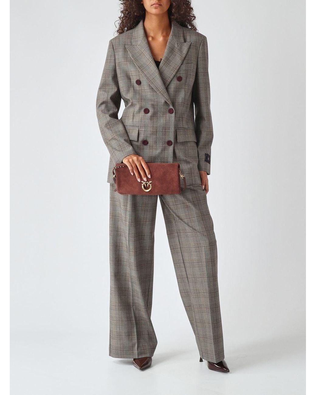 Pinko Brown Click Soft Horizontal Classic Suede Monogram Clutch