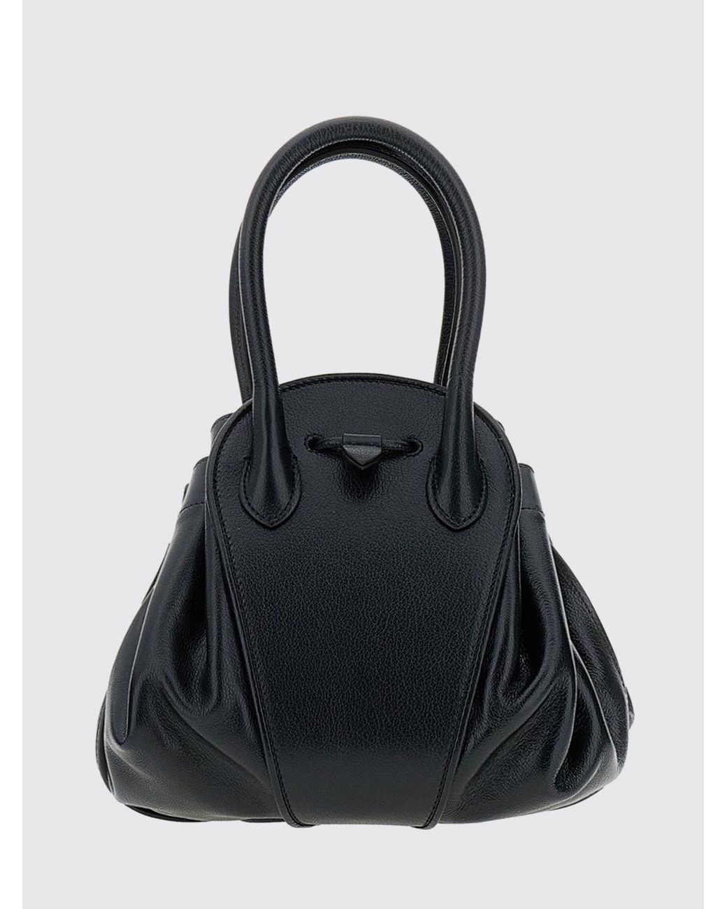 Marni Black Small Flared Buffalo Leather Handbag With Double Handle And Drawstring