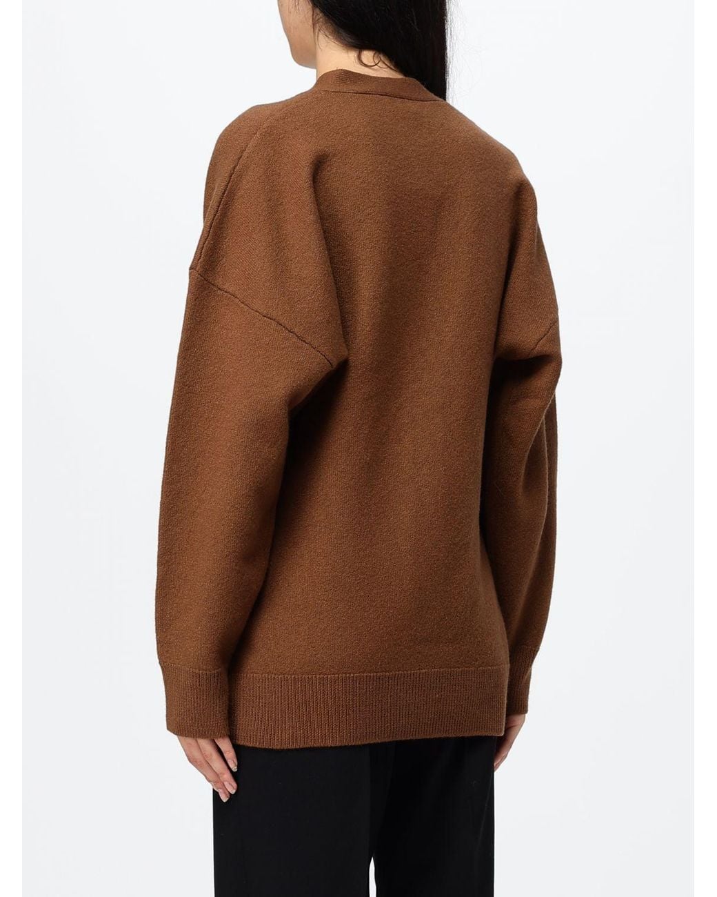 Filippa K Brown V-Neck Wool Cardigan With Dropped Shoulders And Button Closure