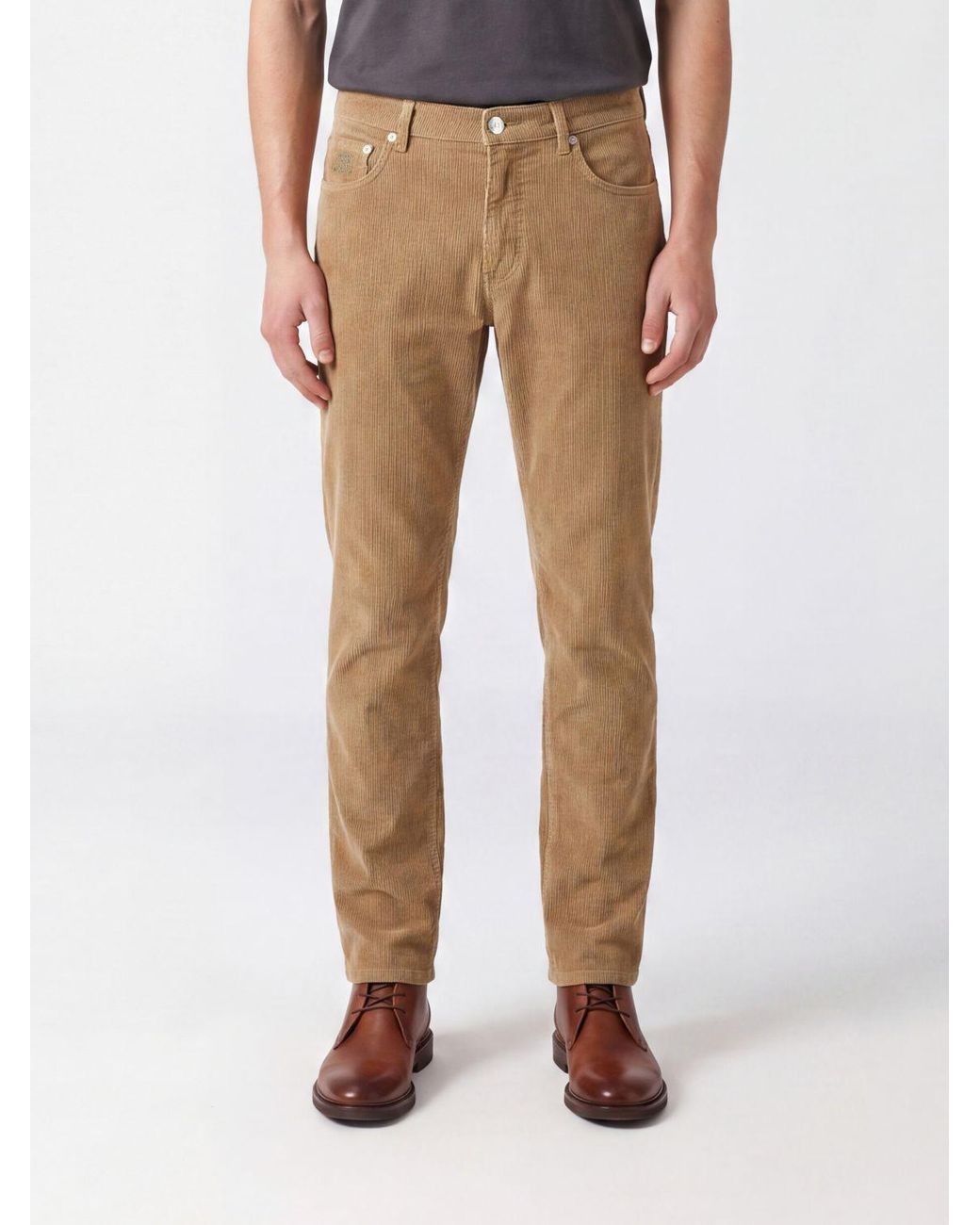 Brunello Cucinelli Natural Slim Fit Corduroy Cotton Trousers for men