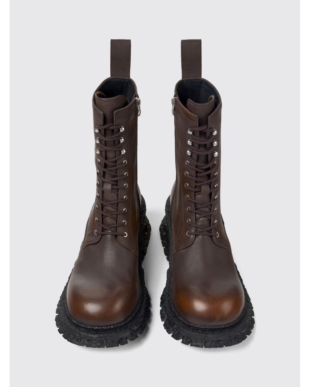 CAMPERLAB Brown Terroso Aged-Effect Leather Combat Boots With A Side Zip for men