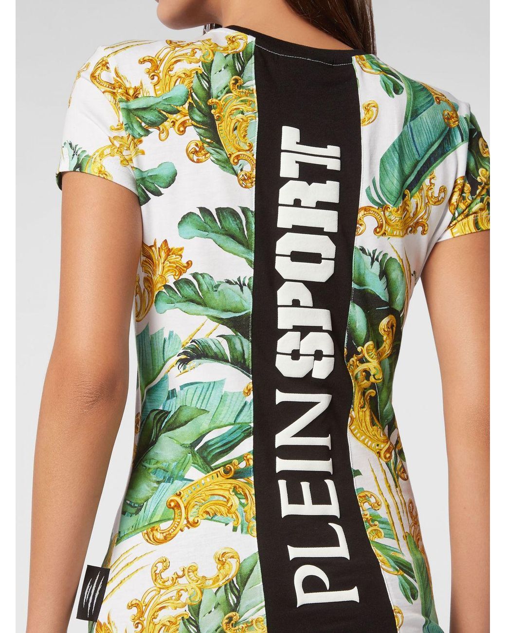 Philipp Plein Green Slim Fit Jersey T-Shirt With Baroque And Tropical Print