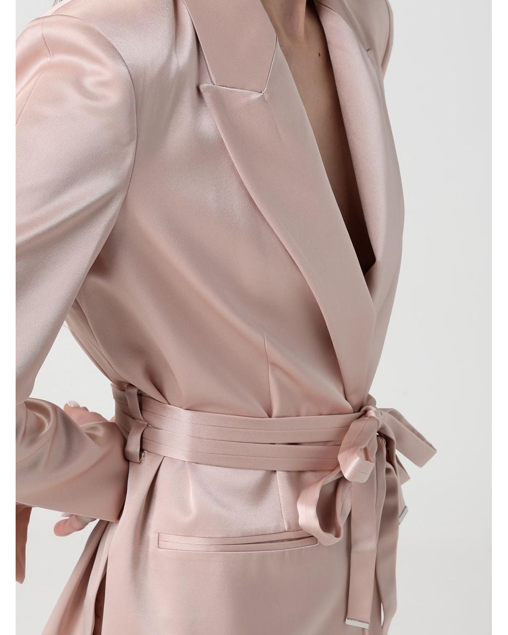 Pinko Pink Satin Robe Blazer With Belt