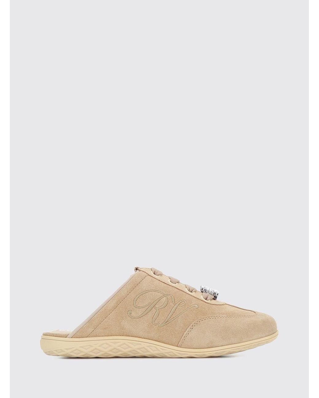 Roger Vivier Natural Suede Sabot Sneakers With A Signature Jewelled Buckle And Open Heel