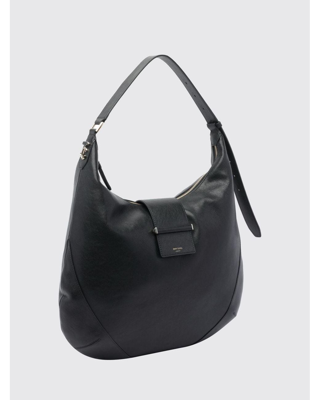 Jimmy Choo Black Bar Calfskin Leather Hobo Bag With Adjustable Handle