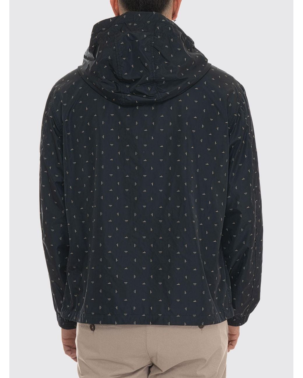 Emporio Armani Blue Hooded Windbreaker With All Over Logo for men