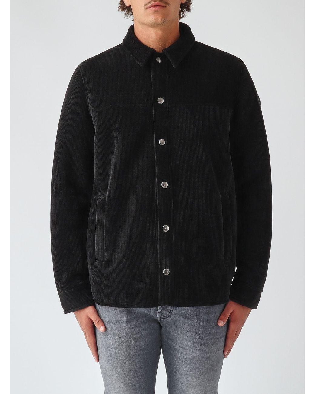 Colmar Black Single-Breasted Velvet Overshirt With A Classic Collar And Button Closure for men