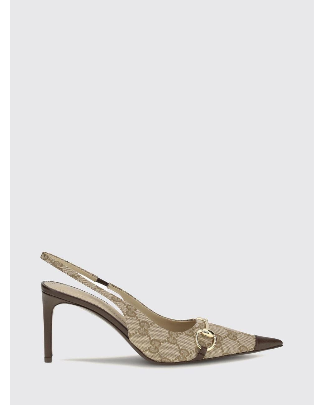 Gucci Natural Gg Jacquard Slingback Pumps With Horsebit Detail And Stiletto Heel