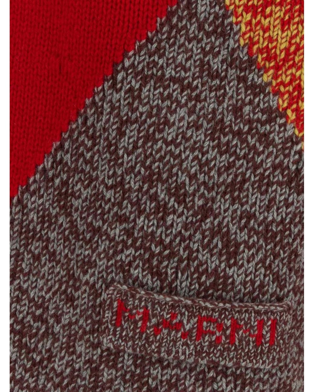Marni Red Argyle Wool And Cashmere Turtleneck Jumper With Half-Zip Closure
