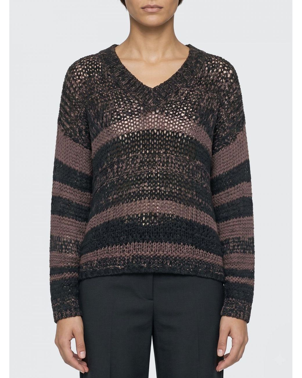 Roberto Collina Black Striped Cotton V-Neck Sweater