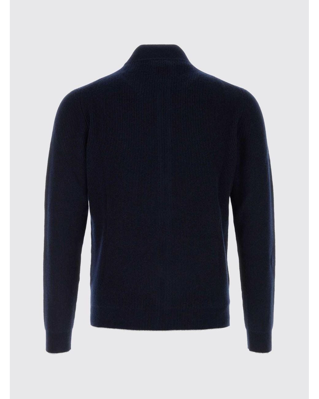 Fedeli Blue Pure Cashmere Zip-Up Cardigan With A Turtleneck Collar for men