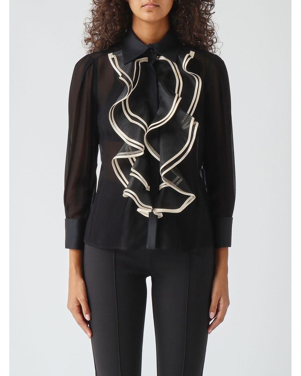 Elisabetta Franchi Black Viscose Shirt With Rouches And French Collar