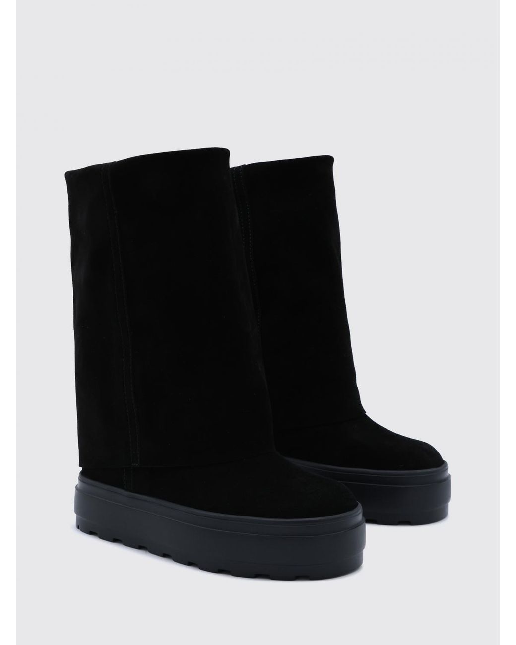 Casadei Black Suede Knee-High Wedge Boots