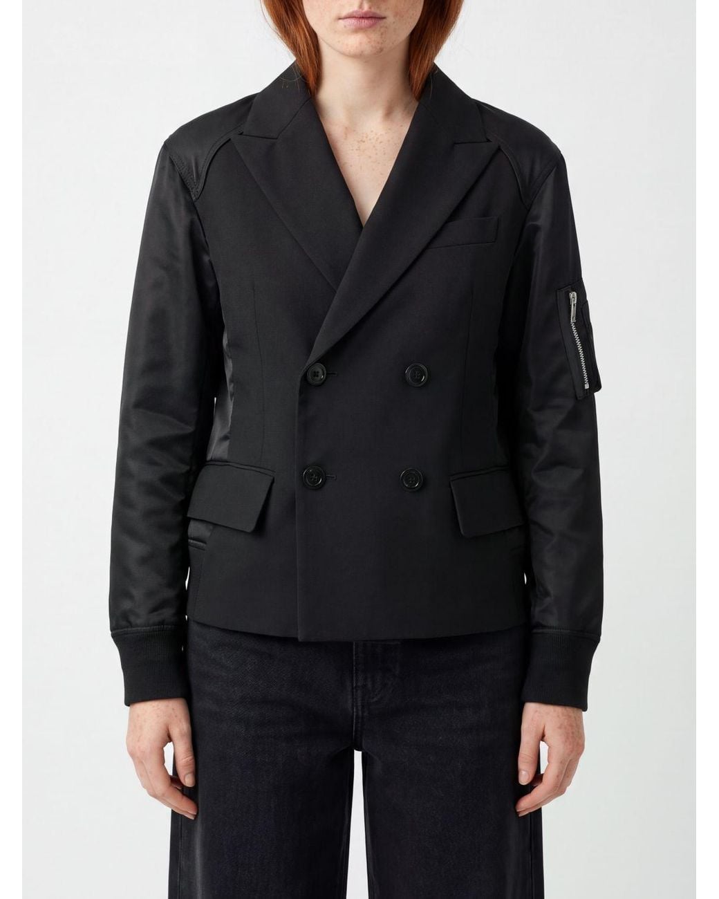 SACAI X CARHARTT WIP Black Double-Breasted Short Blazer