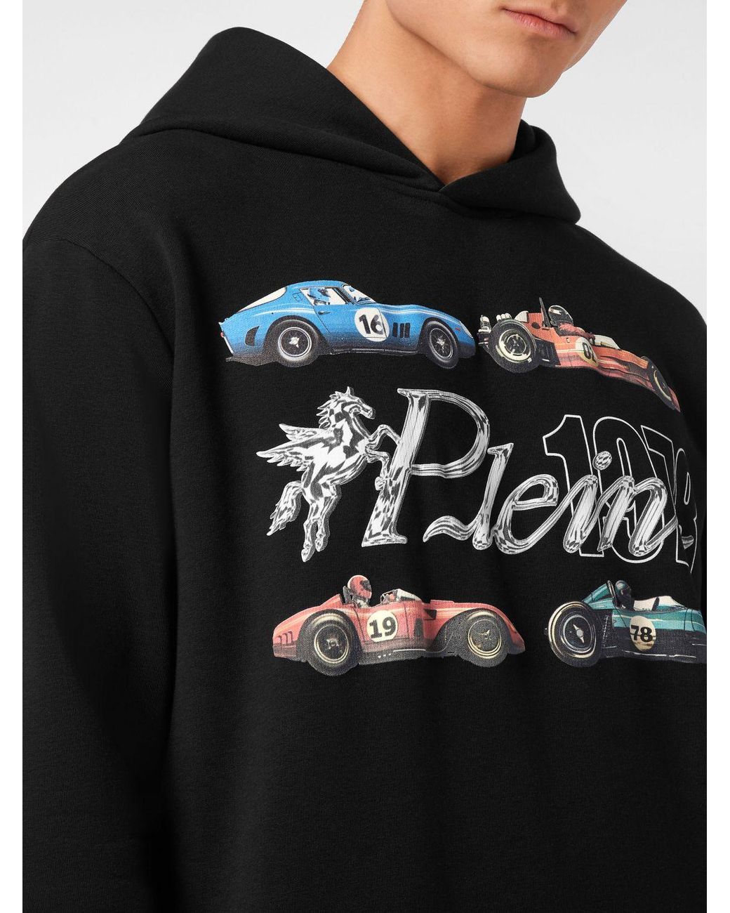 Philipp Plein Black Cotton Hoodie With Graphic Logo Print for men