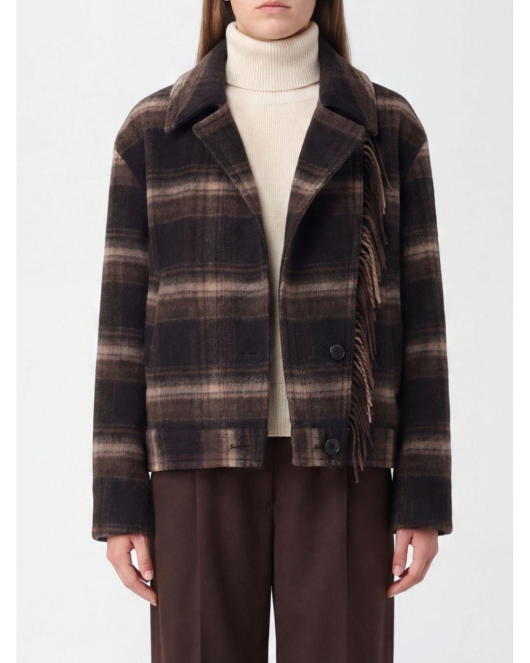 Isabel Marant Black Short Single-Breasted Check Wool-Blend Coat With Fringes