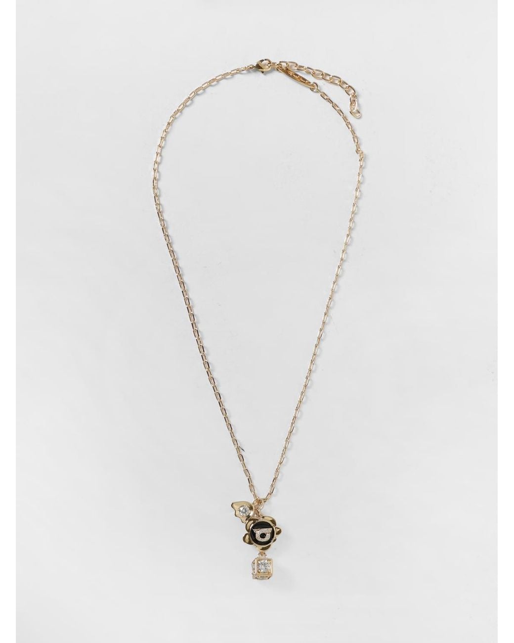 Ferragamo White Brass Necklace With Pendants And Crystals