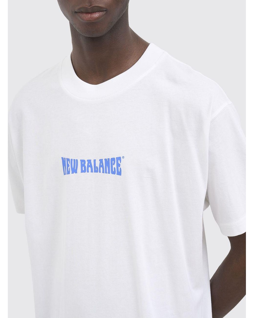 New Balance White Relaxed Fit Cotton T-Shirt With Contrast Logo Print for men