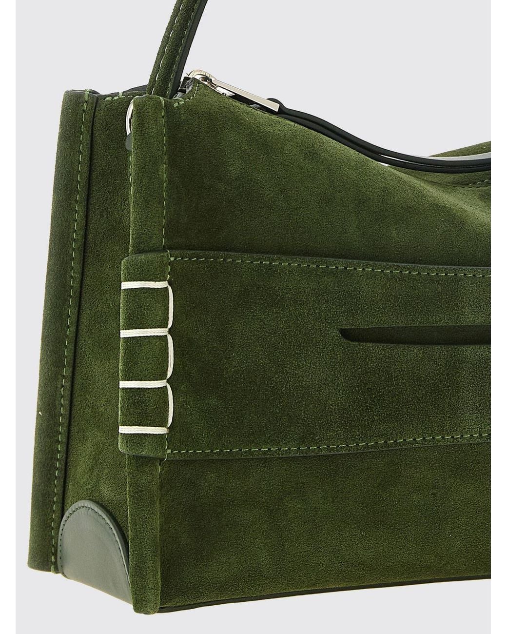 J.W. Anderson Green Loafer Mini Leather And Suede Handbag With Contrast Stitching