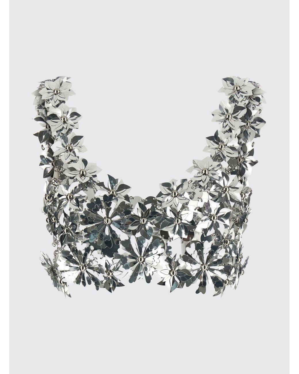 Rabanne Blue Crop Top With Discs And 3D Flowers