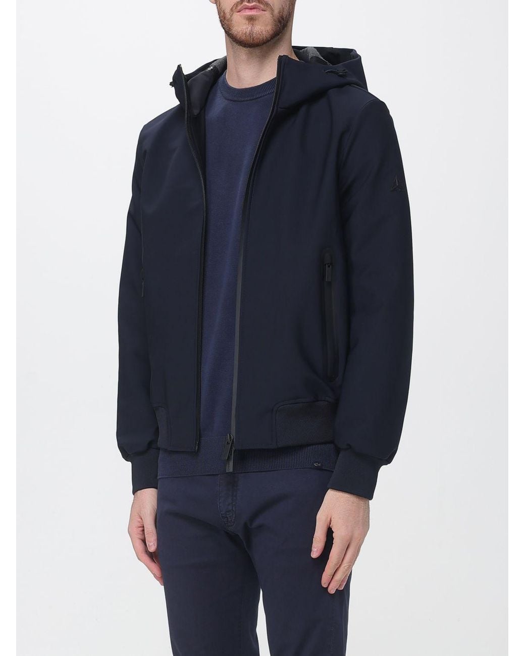 Heskimo Blue Nylon Hooded Windbreaker Jacket With Zip Closure for men