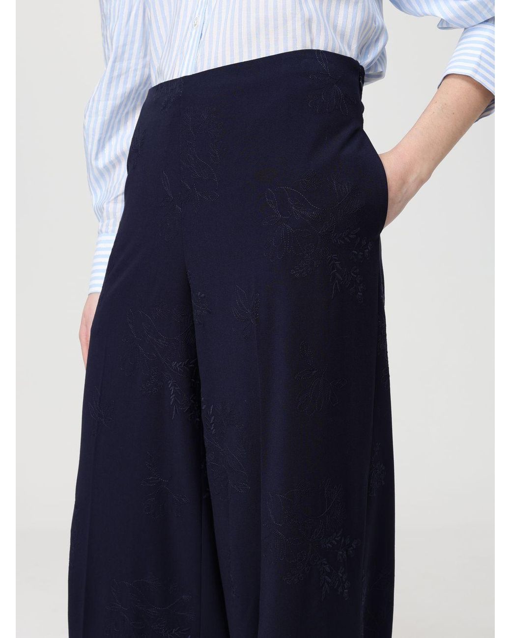 Twinset Blue Embroidered Viscose Blend Palazzo Pants
